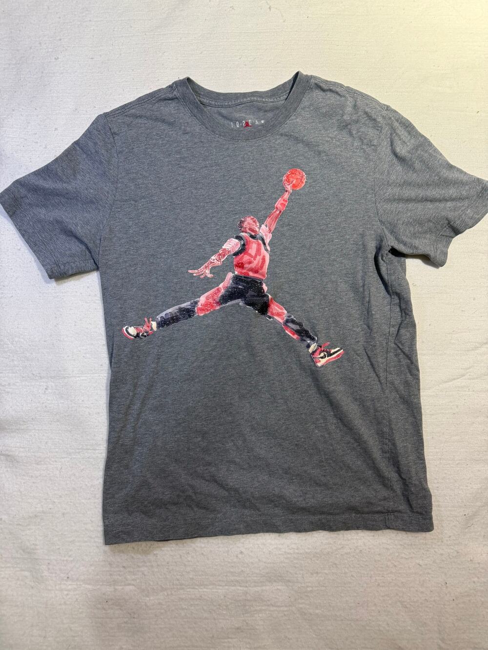 Jordan Men's Heather Grey Watercolor Jumpman Graphic T-Shirt (Size Small)